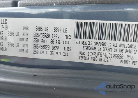 2020 Jeep Grand Cherokee Limited X 4X4 z USA, uszkodzony, nr VIN 1C4RJFBT4LC106890